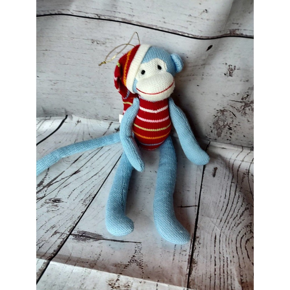 Kohl's Blue Sock Monkeys hat Jointed legs 12" Ornament
